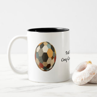 Patchwork Sphere: Cozy Quilted Soccer Ball Two-Tone Coffee Mug