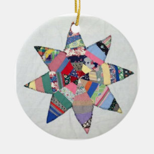 Patchwork star quilt holiday ornament