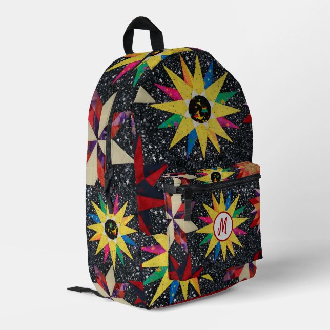 Patchwork Star Quilt Pattern Printed Backpack (Back Corner Left)