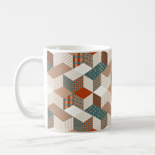 Patchwork Stars Vintage Brown Green Coffee Mug
