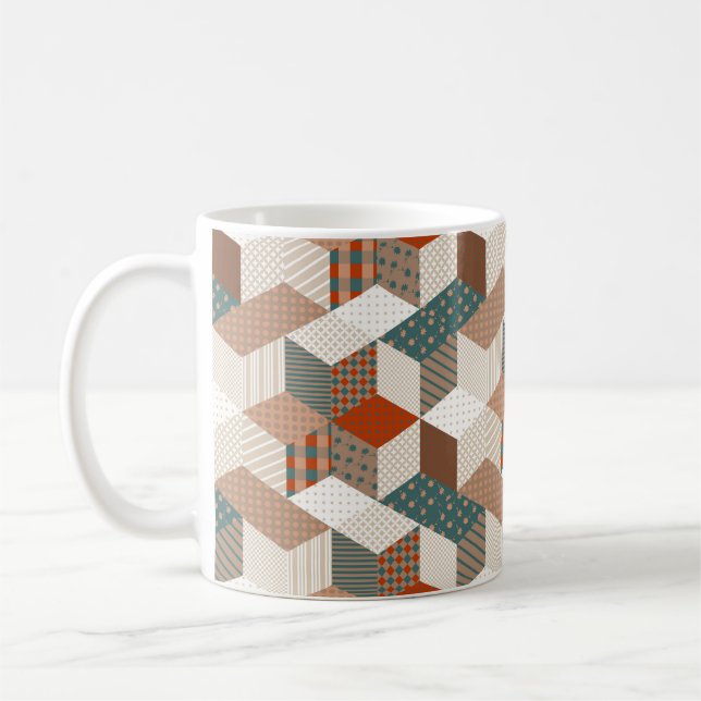 Patchwork Stars Vintage Brown Green Coffee Mug (Left)
