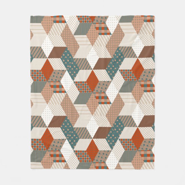 Patchwork Stars Vintage Brown Green Fleece Blanket (Front)