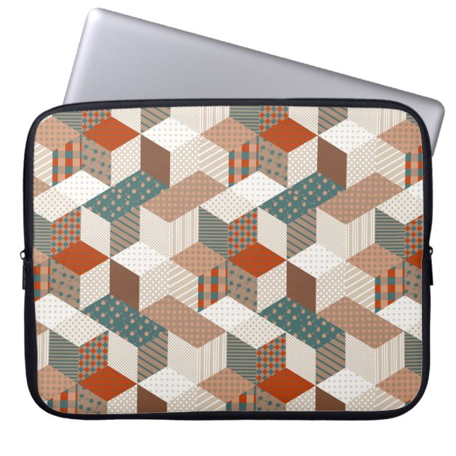 Patchwork Stars Vintage Brown Green Laptop Sleeve (Front)