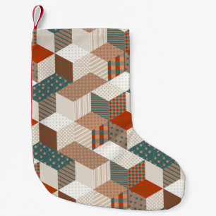 Patchwork Stars Vintage Brown Green Small Christmas Stocking