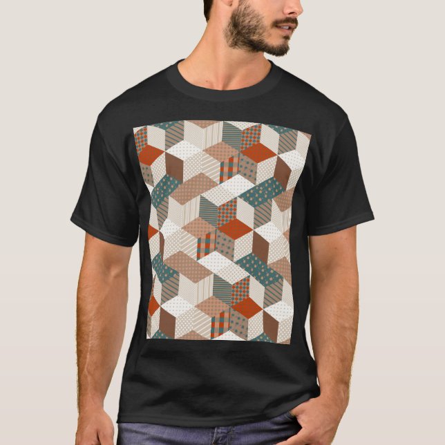 Patchwork Stars Vintage Brown Green T-Shirt (Front)