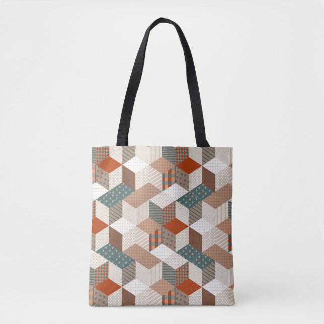 Patchwork Stars Vintage Brown Green Tote Bag (Front)