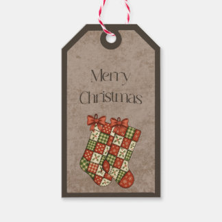 Patchwork Stockings in Christmas Colors Gift Tag
