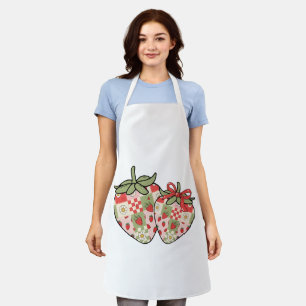 Patchwork Strawberry Hearts Cute Coquette Art Apron