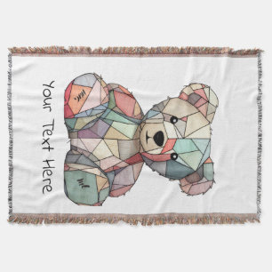 Patchwork Style Baby Bear & Heart Motif  Throw Blanket
