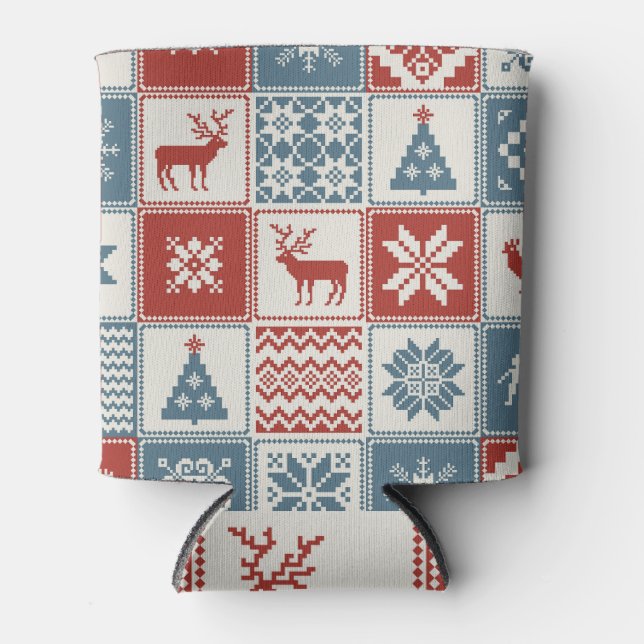 Patchwork Style: Christmas Ornamental Pattern Can Cooler (Front)