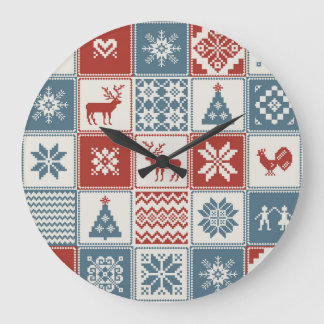 Patchwork Style: Christmas Ornamental Pattern Large Clock