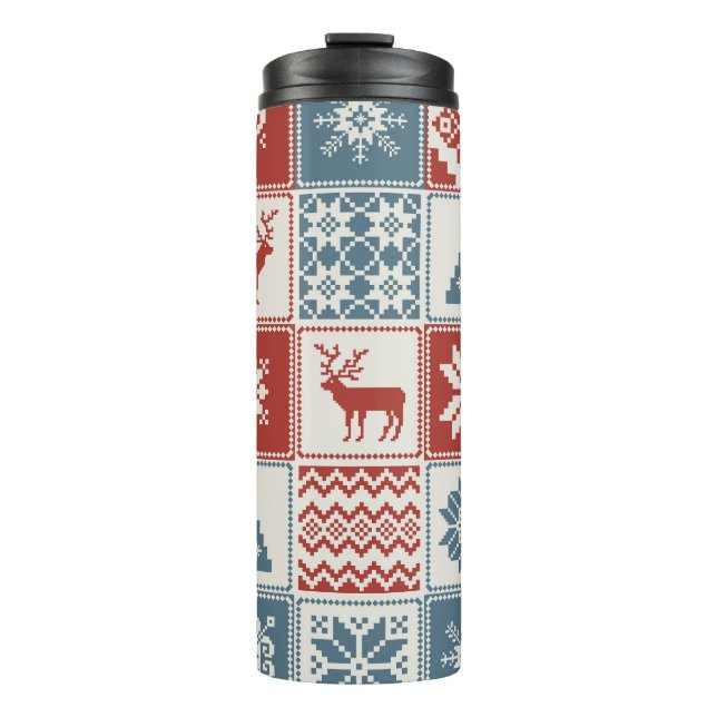 Patchwork Style: Christmas Ornamental Pattern Thermal Tumbler (Front)
