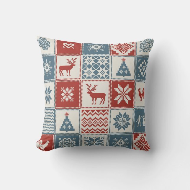 Patchwork Style: Christmas Ornamental Pattern Throw Pillow (Front)