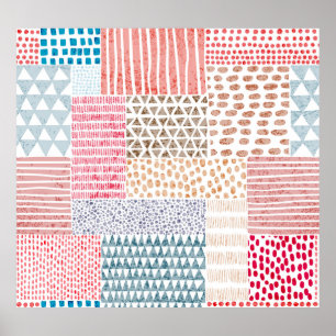 Patchwork Style Cute Doodle Pattern Poster