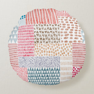 Patchwork Style Cute Doodle Pattern Round Pillow