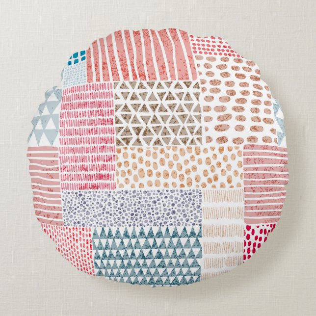 Patchwork Style Cute Doodle Pattern Round Pillow (Front)