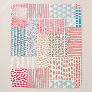 Patchwork Style Cute Doodle Pattern Sherpa Blanket