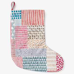 Patchwork Style Cute Doodle Pattern Small Christmas Stocking