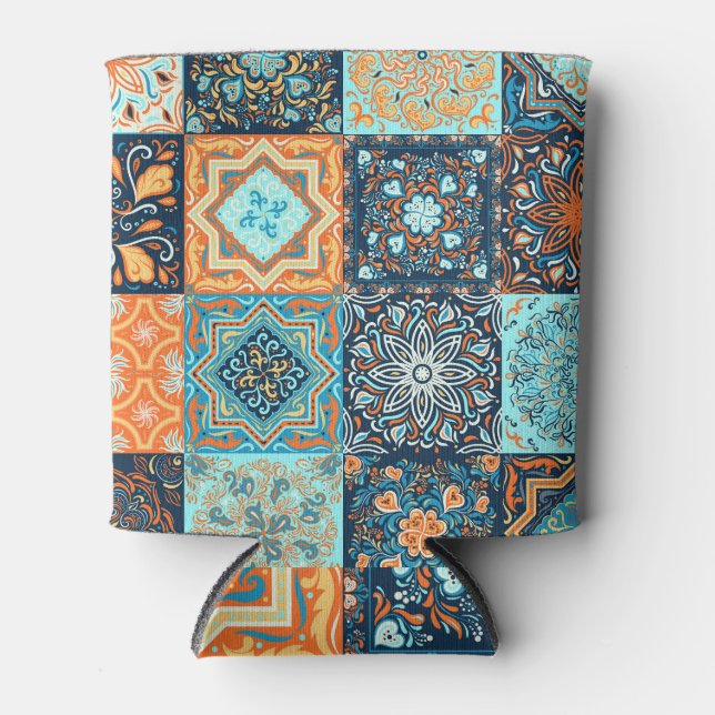 Patchwork Style: Decorative Square Ornaments Can Cooler (Front)