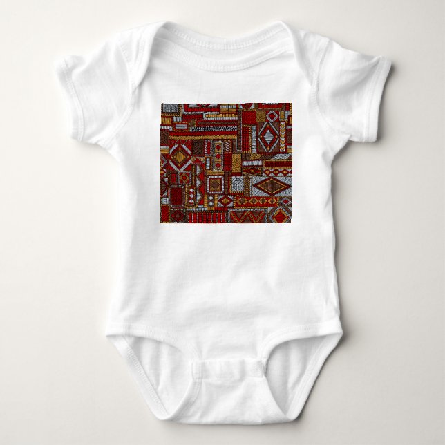 Patchwork Style Embroidered Ethnic Print Baby Bodysuit (Front)