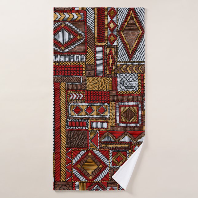 Patchwork Style Embroidered Ethnic Print Bath Towel (Bath Towel)