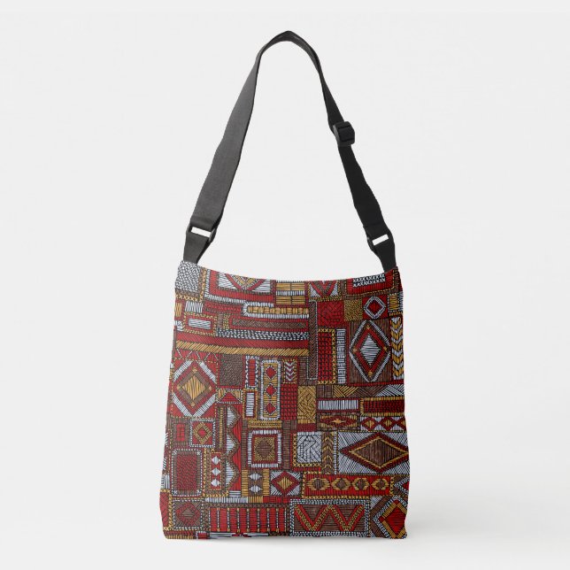 Patchwork Style Embroidered Ethnic Print Crossbody Bag (Front)