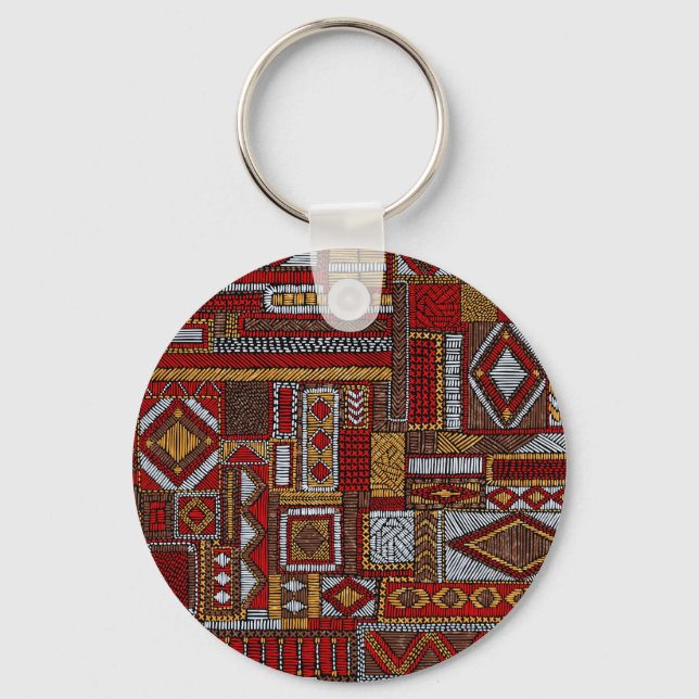 Patchwork Style Embroidered Ethnic Print Keychain (Front)