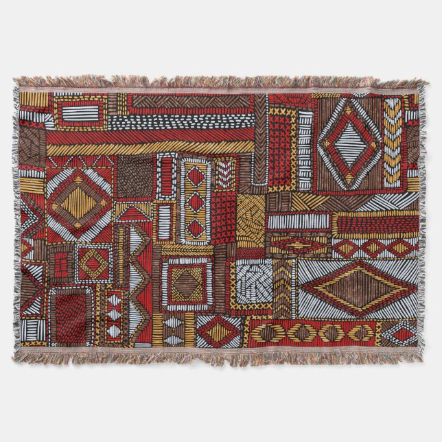 Patchwork Style Embroidered Ethnic Print Throw Blanket (Front)
