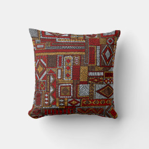 Patchwork Style Embroidered Ethnic Print Throw Pillow