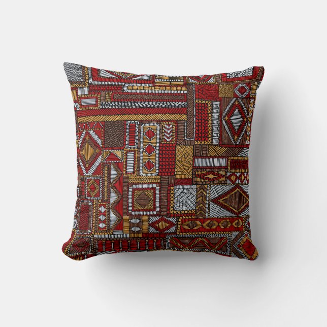 Patchwork Style Embroidered Ethnic Print Throw Pillow (Front)