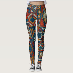 Patchwork Style Embroidered Vintage Print Leggings