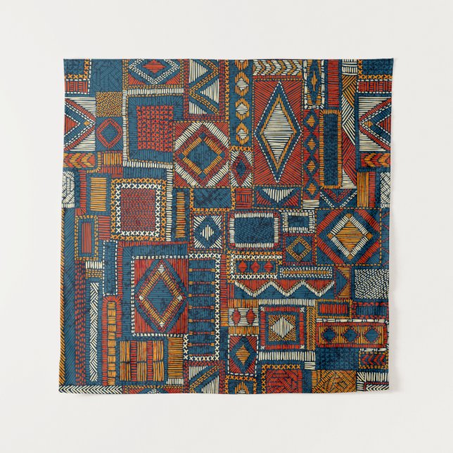 Patchwork Style Embroidered Vintage Print Tapestry (Front)
