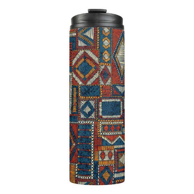 Patchwork Style Embroidered Vintage Print Thermal Tumbler (Front)