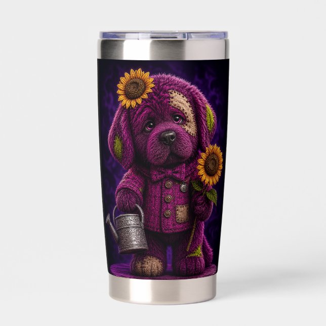 patchwork-style Newfoundland puppy Insulated Tumbler (Front)
