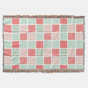Patchwork Style Red and Blue Squares Pattern Throw Blanket