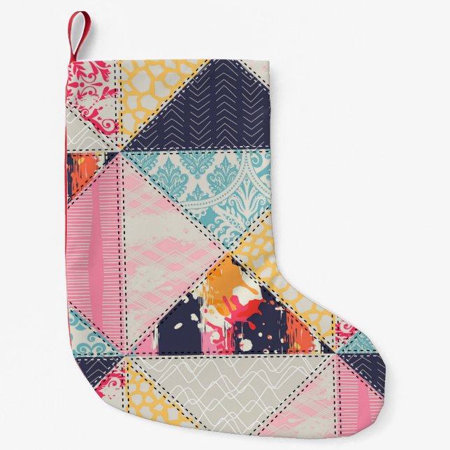 Patchwork Style: Versatile Seamless Design. Small Christmas Stocking (Front)