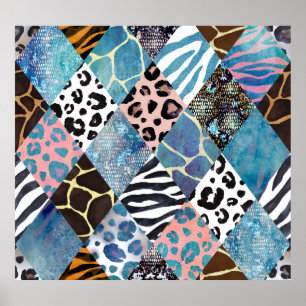 Patchwork style, watercolor collage pattern. poster