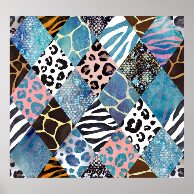 Patchwork style, watercolor collage pattern. poster (Front)
