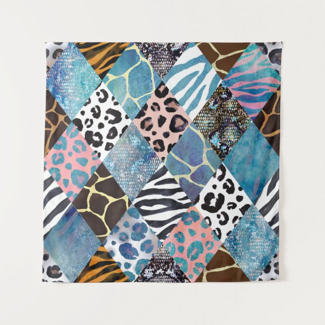 Patchwork style, watercolor collage pattern. tapestry (Front)