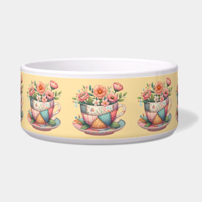 Patchwork Teacup with Whimsical Flowers (Front)