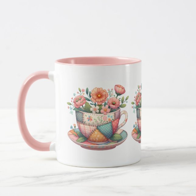 Patchwork Teacup with Whimsical Flowers Mug (Left)