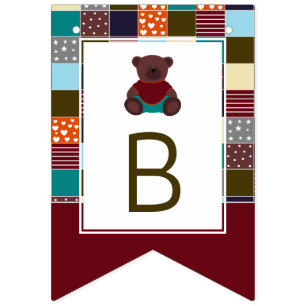 Patchwork Teddy Bear, Baby Shower Bunting Flags