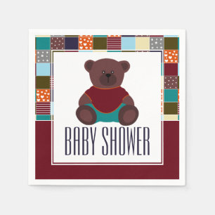 Patchwork Teddy Bear, Baby Shower Napkin