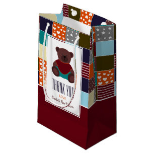 Patchwork Teddy Bear, Baby Shower Thank You Favour Small Gift Bag