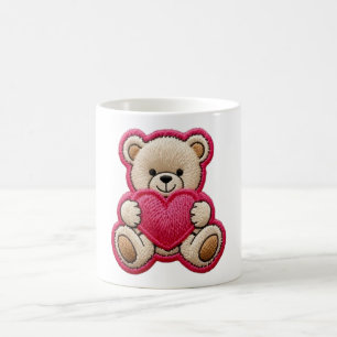 Patchwork Teddy Bear Holding Heart Coffee Mug