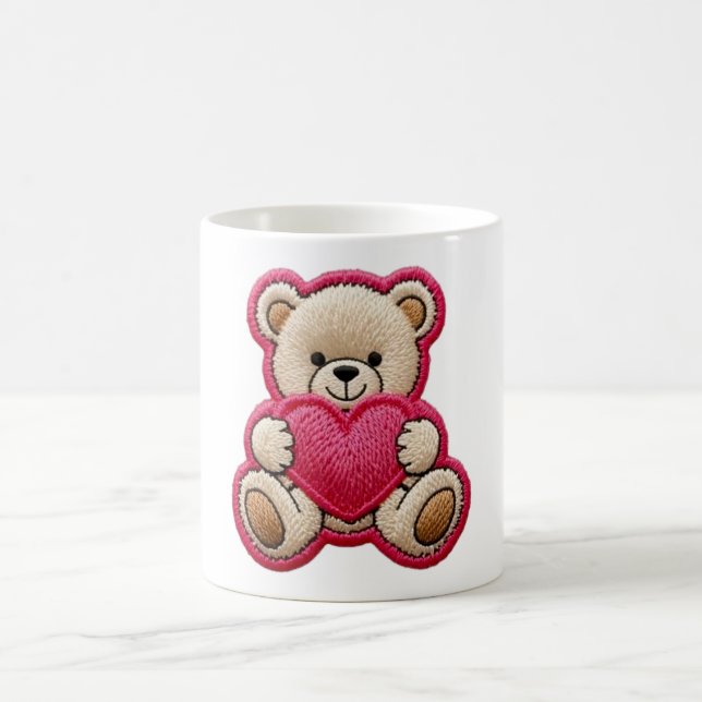 Patchwork Teddy Bear Holding Heart Coffee Mug (Center)