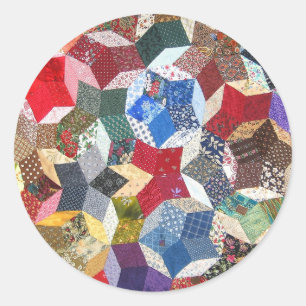 Patchwork Textile Stars Pattern Classic Round Sticker