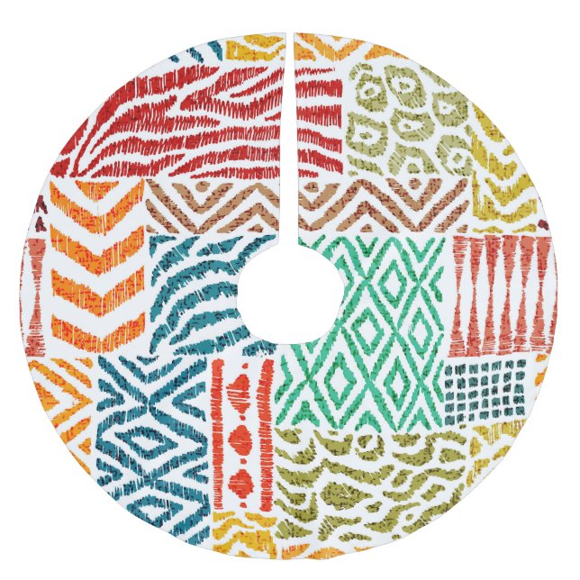 Patchwork Textures: Hand-Drawn Animal Print Brushed Polyester Tree Skirt (Front)