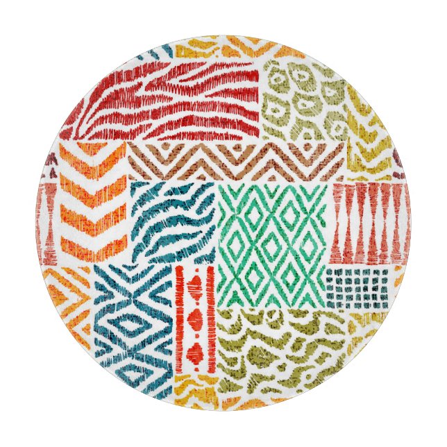 Patchwork Textures: Hand-Drawn Animal Print Cutting Board (Front)
