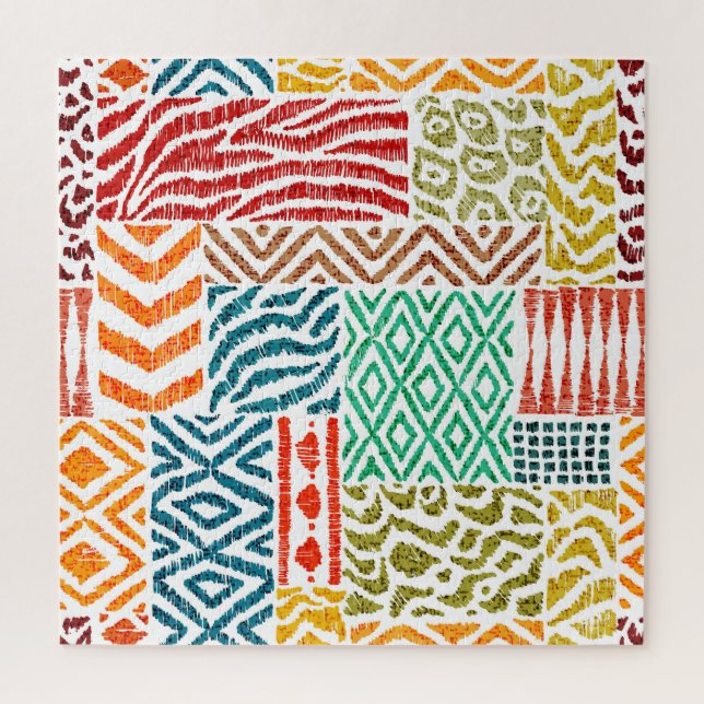 Patchwork Textures: Hand-Drawn Animal Print Jigsaw Puzzle (Vertical)